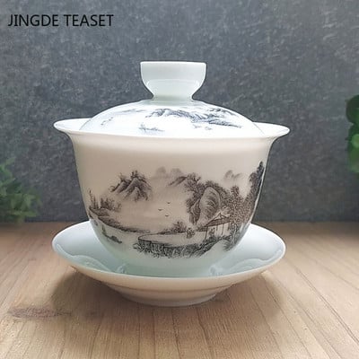 Dehua Ceramic Tea Gaiwan Teáscsésze Kézzel Készített Tea turén Kínai Retro teáskészlet Kiegészítők Teaceremónia Italkészlet Mester csésze 180ml