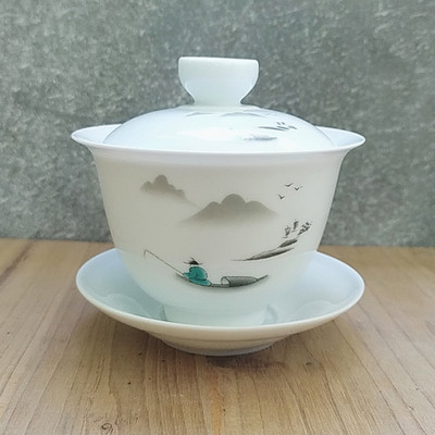 Dehua Ceramic Tea Gaiwan Tējas krūze Ar rokām gatavota tēja ķīniešu retro tējas komplekts Aksesuāri Tējas ceremonija Dzērieni Master cup 180ml