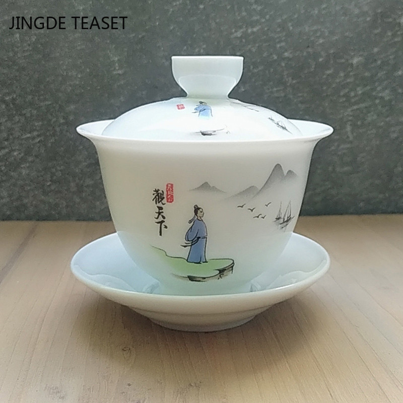 Dehua Ceramic Tea Gaiwan Tējas krūze Ar rokām gatavota tēja ķīniešu retro tējas komplekts Aksesuāri Tējas ceremonija Dzērieni Master cup 180ml