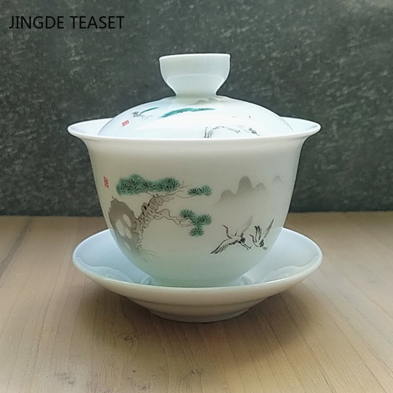 Dehua Ceramic Tea Gaiwan Tējas krūze Ar rokām gatavota tēja ķīniešu retro tējas komplekts Aksesuāri Tējas ceremonija Dzērieni Master cup 180ml