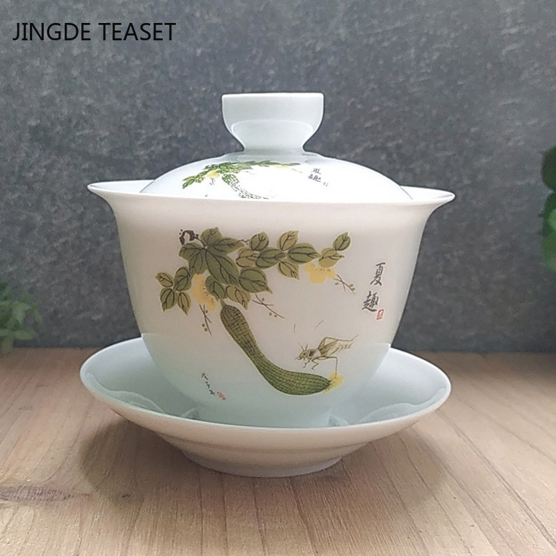 Dehua Ceramic Tea Gaiwan Tējas krūze Ar rokām gatavota tēja ķīniešu retro tējas komplekts Aksesuāri Tējas ceremonija Dzērieni Master cup 180ml