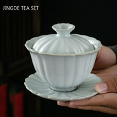 Pielāgota keramikas vienkrāsains Gaiwan Retro ar rokām gatavota tējas bļoda ķīniešu tējas automāts ar vāku tējas tases Boutique tējas komplekta piederumi
