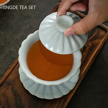  керамична едноцветна Gaiwan ретро ръчно изработена купа за чай Китайски чайник с капак Чаша за чай Бутиков сервиз за чай Консумативи
