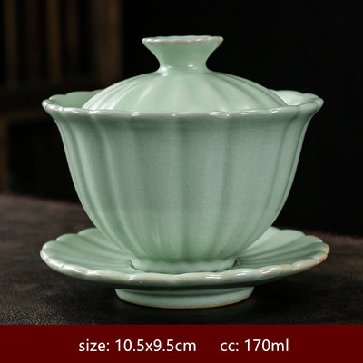 Pielāgota keramikas vienkrāsains Gaiwan Retro ar rokām gatavota tējas bļoda ķīniešu tējas automāts ar vāku tējas tases Boutique tējas komplekta piederumi