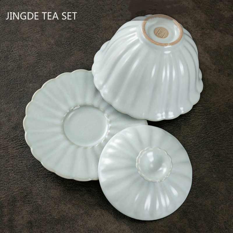 Pielāgota keramikas vienkrāsains Gaiwan Retro ar rokām gatavota tējas bļoda ķīniešu tējas automāts ar vāku tējas tases Boutique tējas komplekta piederumi