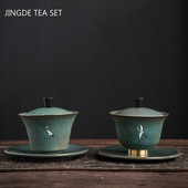 150/170 ml retro cepļi, maināmi Gaiwan keramikas tējas servīzes piederumi, mājsaimniecības liela tējas trauka tējas bļoda roku darbs ar vāku.