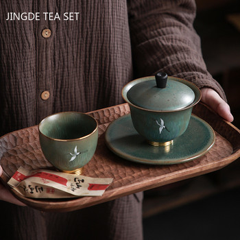 150/170 мл Ретро пещи Промяна Gaiwan Керамичен сервиз за чай Аксесоари Домакински голям чай Infuser Купа за чай Ръчно изработена с капак Чаша за чай