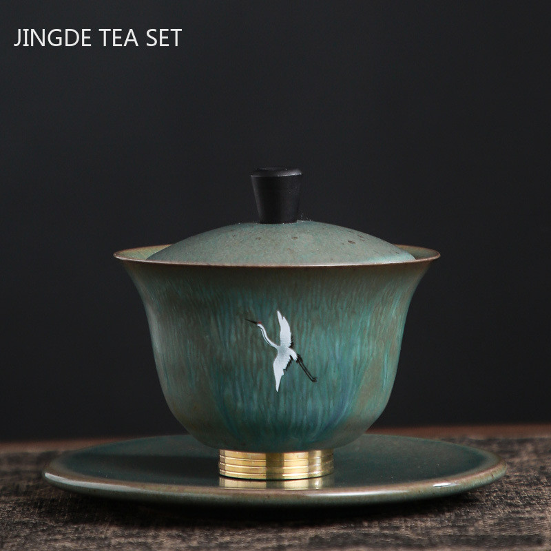 150/170 ml retro cepļi, maināmi Gaiwan keramikas tējas servīzes piederumi, mājsaimniecības liela tējas trauka tējas bļoda roku darbs ar vāku.