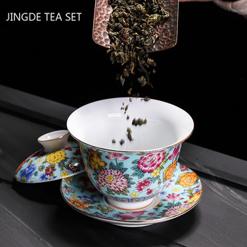Китайска традиционна керамика Gaiwan Емайлиран цветен процеланов купа за чай Домакински с капак Чаша за чай Чайна машина Чайник Консумативи за чай 180 ml