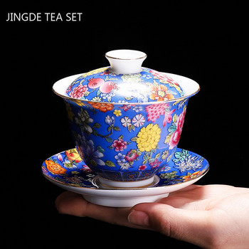 Китайска традиционна керамика Gaiwan Емайлиран цветен процеланов купа за чай Домакински с капак Чаша за чай Чайна машина Чайник Консумативи за чай 180 ml
