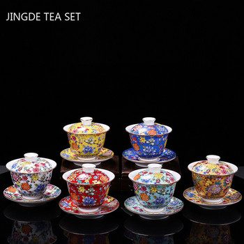 Κεραμικά Κινέζικης παράδοσης Gaiwan Enamel Color Procelain Μπολ τσαγιού Οικιακό με Καπάκι Tea Cup Maker Teaware Supplies 180ml