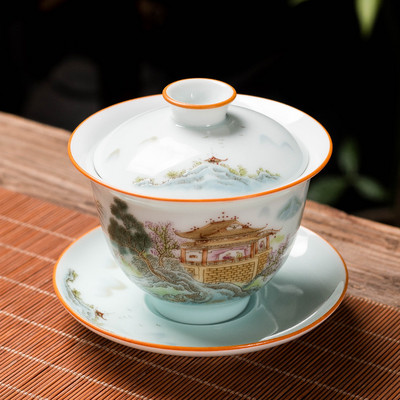 Augstākās klases keramikas Gaiwan izsmalcināta emaljas krāsas tējas bļoda ar rokām gatavota personīgā tējas krūze ar vāku. Mājsaimniecības tējas komplekts pielāgotas dāvanas