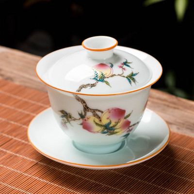 Augstākās klases keramikas Gaiwan izsmalcināta emaljas krāsas tējas bļoda ar rokām gatavota personīgā tējas krūze ar vāku. Mājsaimniecības tējas komplekts pielāgotas dāvanas