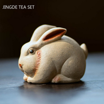 Creative Purple Clay Zodiac Rabbit Tea Pet Can Be Raised Tea Tray Orliments Σετ τσαγιού Αξεσουάρ Χειροποίητο γλυπτό Διακοσμητικό