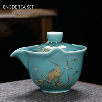 Керамика в дворцов стил Супница за чай Домакински класически с капак Бутикова чаша за чай Ръчно изработен Gaiwan Китайски сервиз за чай Консумативи