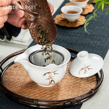 Керамика в дворцов стил Супница за чай Домакински класически с капак Бутикова чаша за чай Ръчно изработен Gaiwan Китайски сервиз за чай Консумативи