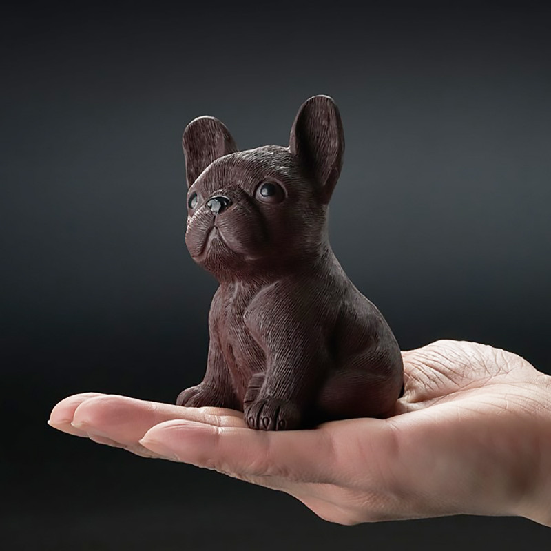 Yixing Boutique purpura māla tēja mājdzīvnieks franču buldogs figūriņa mājsaimniecības rotājumi roku darbs skulptūra amatniecības tējas ceremonijas dekorēšana
