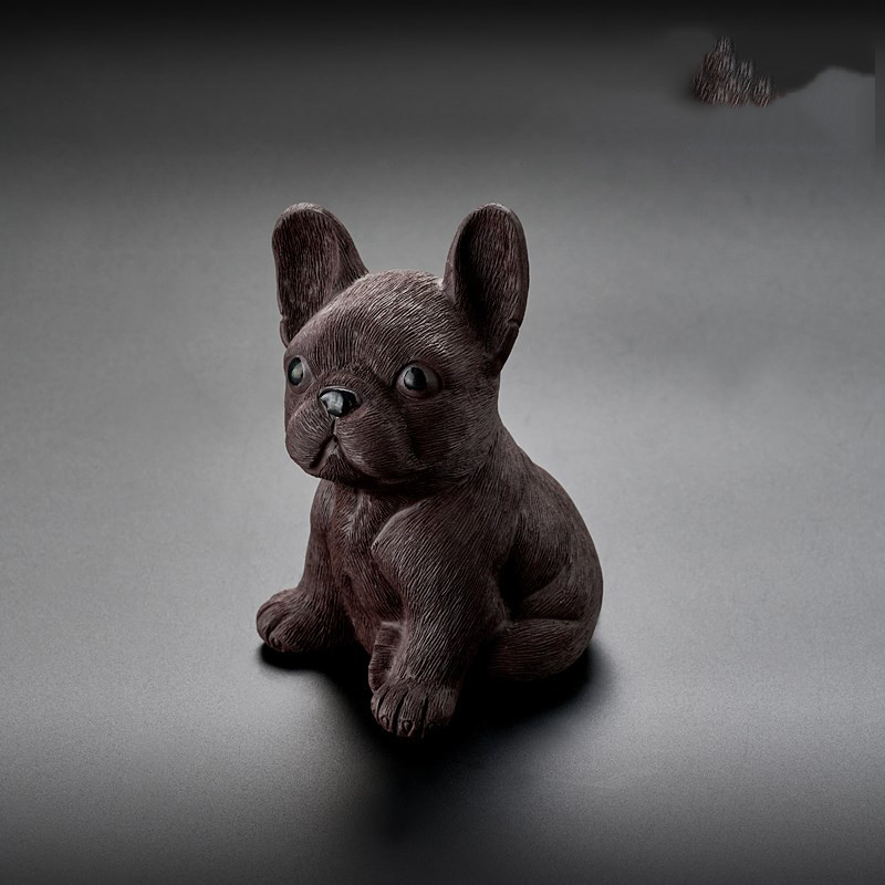 Yixing Boutique purpura māla tēja mājdzīvnieks franču buldogs figūriņa mājsaimniecības rotājumi roku darbs skulptūra amatniecības tējas ceremonijas dekorēšana