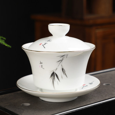 Ķīniešu tradīciju keramika Gaiwan tējas tase ar rokām gatavota tējas bļoda Mājas tējas automāts Porcelāna tējas trauku piederumi Dzērienu trauki 150ml