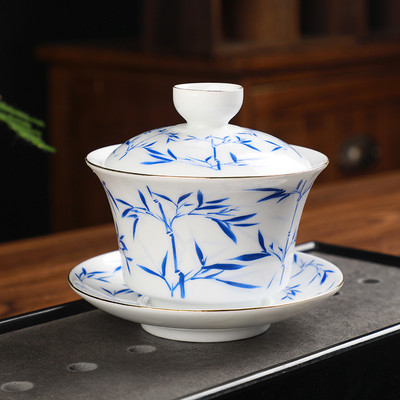 Ķīniešu tradīciju keramika Gaiwan tējas tase ar rokām gatavota tējas bļoda Mājas tējas automāts Porcelāna tējas trauku piederumi Dzērienu trauki 150ml