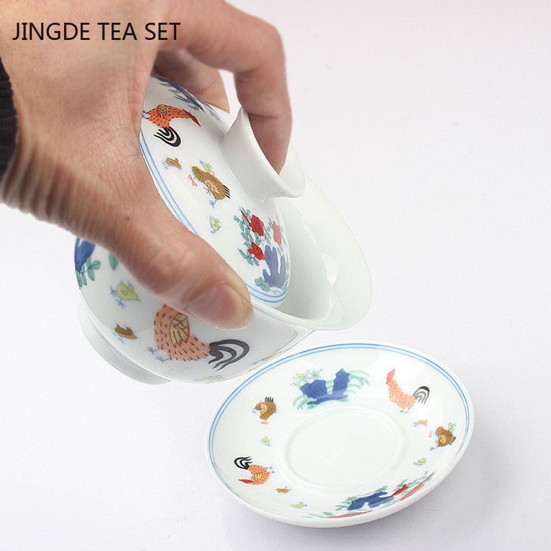 Boutique baltā porcelāna Gaiwan tējas tase ar rokām darināta tēja Tureen Keramika ar vāku tējas bļoda Ķīniešu tējas komplekts Izejmateriāli mājas dzērieni