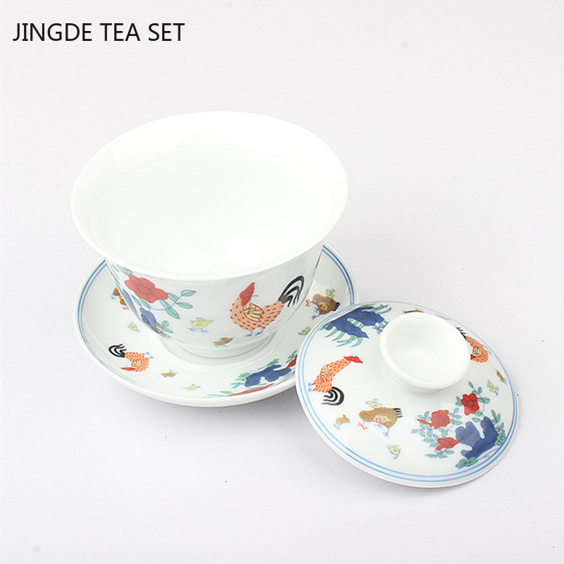 Boutique baltā porcelāna Gaiwan tējas tase ar rokām darināta tēja Tureen Keramika ar vāku tējas bļoda Ķīniešu tējas komplekts Izejmateriāli mājas dzērieni