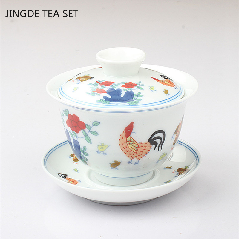 Boutique baltā porcelāna Gaiwan tējas tase ar rokām darināta tēja Tureen Keramika ar vāku tējas bļoda Ķīniešu tējas komplekts Izejmateriāli mājas dzērieni