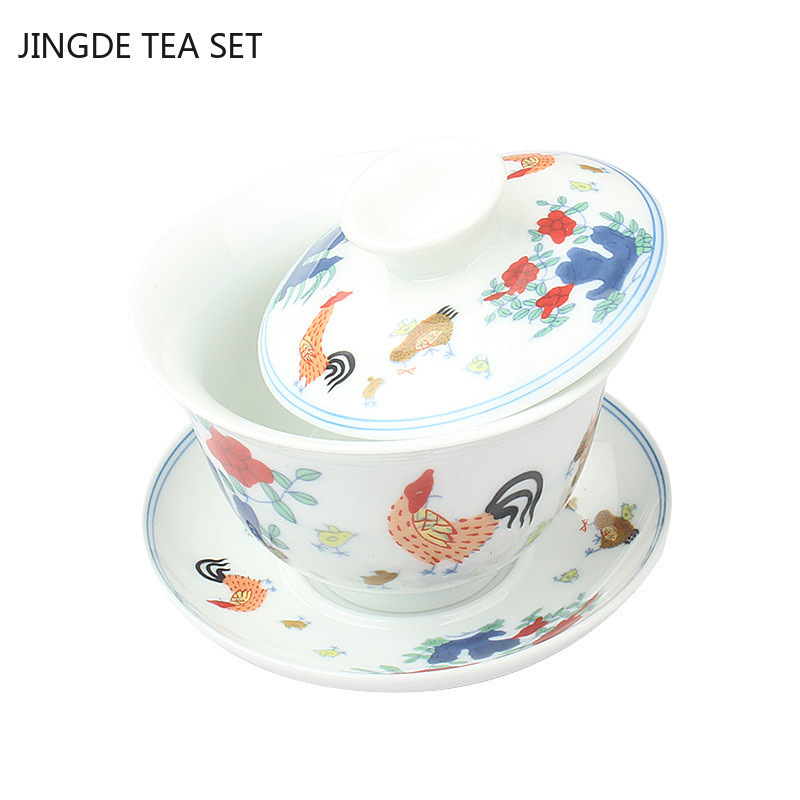 Boutique baltā porcelāna Gaiwan tējas tase ar rokām darināta tēja Tureen Keramika ar vāku tējas bļoda Ķīniešu tējas komplekts Izejmateriāli mājas dzērieni