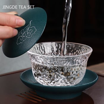 Σετ τσαγιού Boutique Boutique Tea Bowl σε ιαπωνικό στιλ, ανθεκτικό στη θερμότητα, κεραμικό γυαλί Gaiwan με κάλυμμα Συσκευή παρασκευής τσαγιού