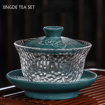 Топлоустойчиво стъкло Gaiwan керамика в японски стил с капак Чаша за чай Чайник Домакинска прозрачна купа за чай Бутиков комплект за чай