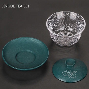 Топлоустойчиво стъкло Gaiwan керамика в японски стил с капак Чаша за чай Чайник Домакинска прозрачна купа за чай Бутиков комплект за чай