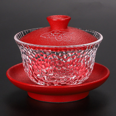 Japāņu stila karstumizturīga stikla Gaiwan keramika ar vāku tējas krūzes tējas automāts mājsaimniecības caurspīdīgs tējas bļoda Boutique tējas komplekts