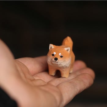 Wood Cute Dog Tea Pet Figurines Tea Ceremony Zen Διακόσμηση τραπεζιού Αξεσουάρ Shiba Inu Ζώο στολίδι