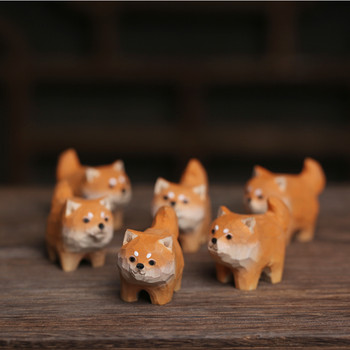 Wood Cute Dog Tea Pet Figurines Tea Ceremony Zen Διακόσμηση τραπεζιού Αξεσουάρ Shiba Inu Ζώο στολίδι