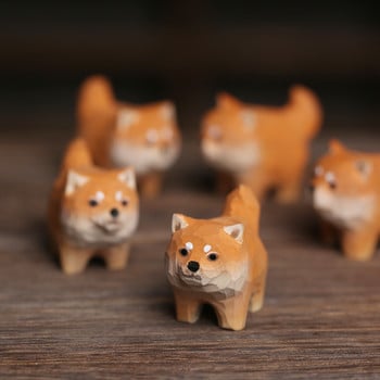 Wood Cute Dog Tea Pet Figurines Tea Ceremony Zen Διακόσμηση τραπεζιού Αξεσουάρ Shiba Inu Ζώο στολίδι