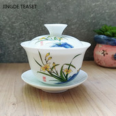 Dehua Ceramic Tea Gaiwan Tējas krūze Ar rokām gatavota tēja ķīniešu baltā porcelāna tējas komplekts Aksesuāri Tējas ceremonijas meistara krūze 110ml