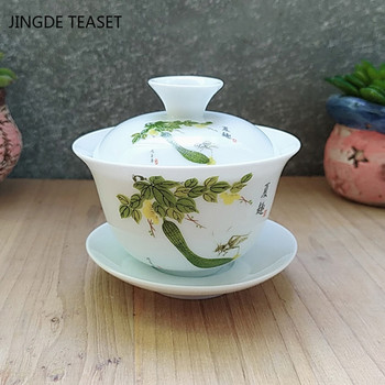 Dehua Ceramic Tea Gaiwan Чаша за чай Ръчно изработена супница от китайски бял порцелан Сервиз за чай Аксесоари Майсторска чаша за чаена церемония 110 ml