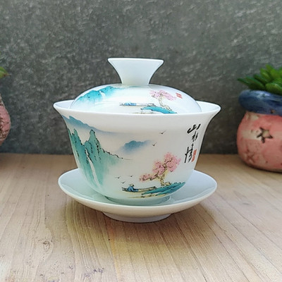 Dehua Ceramic Tea Gaiwan Tējas krūze Ar rokām gatavota tēja ķīniešu baltā porcelāna tējas komplekts Aksesuāri Tējas ceremonijas meistara krūze 110ml