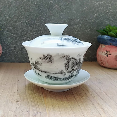 Dehua Ceramic Tea Gaiwan Tējas krūze Ar rokām gatavota tēja ķīniešu baltā porcelāna tējas komplekts Aksesuāri Tējas ceremonijas meistara krūze 110ml