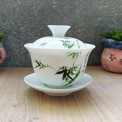 Dehua Ceramic Tea Gaiwan Tējas krūze Ar rokām gatavota tēja ķīniešu baltā porcelāna tējas komplekts Aksesuāri Tējas ceremonijas meistara krūze 110ml