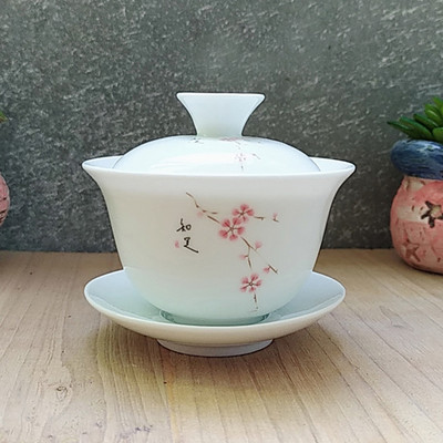 Dehua Ceramic Tea Gaiwan Tējas krūze Ar rokām gatavota tēja ķīniešu baltā porcelāna tējas komplekts Aksesuāri Tējas ceremonijas meistara krūze 110ml