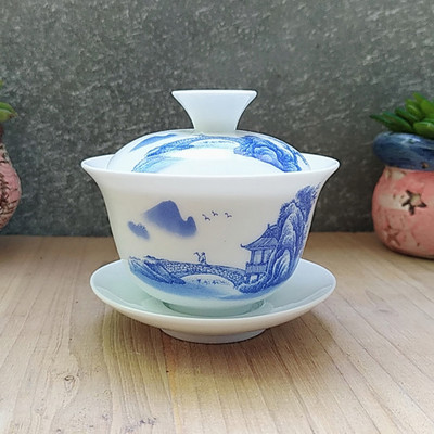 Dehua Ceramic Tea Gaiwan Tējas krūze Ar rokām gatavota tēja ķīniešu baltā porcelāna tējas komplekts Aksesuāri Tējas ceremonijas meistara krūze 110ml