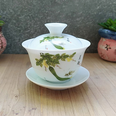 Dehua Ceramic Tea Gaiwan Tējas krūze Ar rokām gatavota tēja ķīniešu baltā porcelāna tējas komplekts Aksesuāri Tējas ceremonijas meistara krūze 110ml