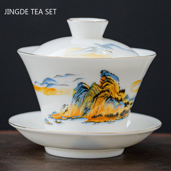 Προσαρμοσμένη Dehua White Porcelain Sancai Gaiwan Individual Tea Infuser Οικιακό κεραμικό φλιτζάνι τσαγιού κινέζικο σετ τσαγιού με καλυμμένο μπολ