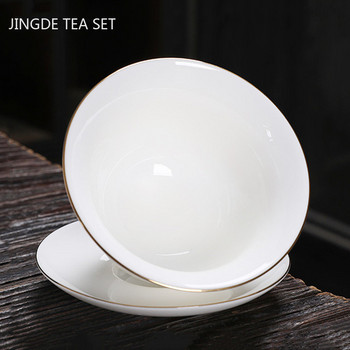 бял порцелан Dehua Sancai Gaiwan Индивидуален чай Infuser Домакинска керамична чаша за чай Китайски сервиз за чай Покрита купа
