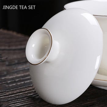 Προσαρμοσμένη Dehua White Porcelain Sancai Gaiwan Individual Tea Infuser Οικιακό κεραμικό φλιτζάνι τσαγιού κινέζικο σετ τσαγιού με καλυμμένο μπολ