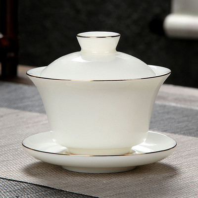 Személyre szabott Dehua fehér porcelán Sancai Gaiwan egyedi teainfuser háztartási kerámia teáscsésze kínai teáskészlet, fedett tál