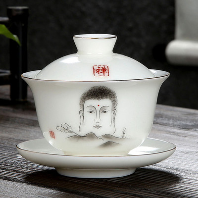 Személyre szabott Dehua fehér porcelán Sancai Gaiwan egyedi teainfuser háztartási kerámia teáscsésze kínai teáskészlet, fedett tál