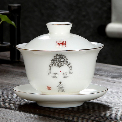 Személyre szabott Dehua fehér porcelán Sancai Gaiwan egyedi teainfuser háztartási kerámia teáscsésze kínai teáskészlet, fedett tál