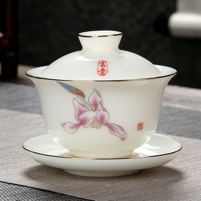 Személyre szabott Dehua fehér porcelán Sancai Gaiwan egyedi teainfuser háztartási kerámia teáscsésze kínai teáskészlet, fedett tál